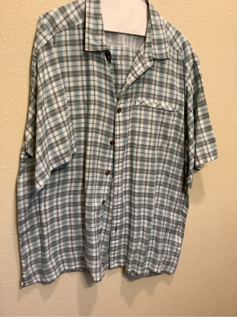 Exofficio Mint Green and White Plaid Short-Sleeve Button-Down